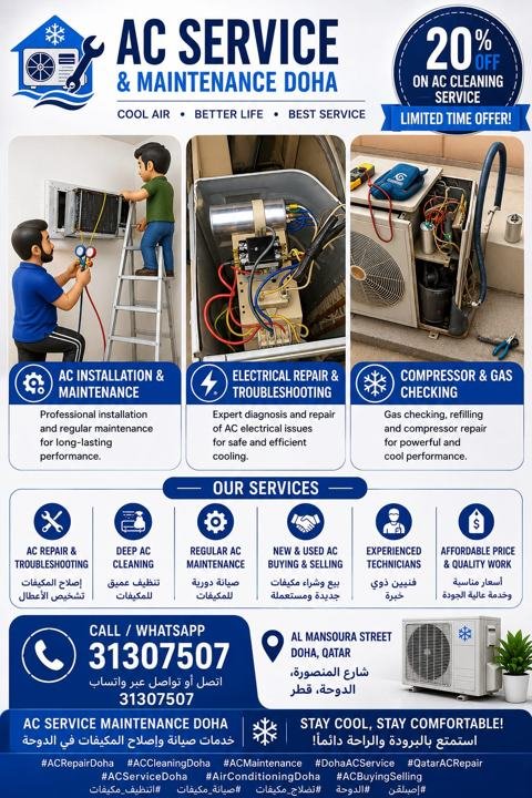 AC installation, electrical repair and compressor and gas checking
