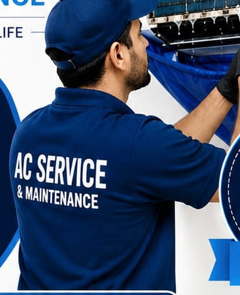 AC technician servicing an air conditioner in Doha, Qatar