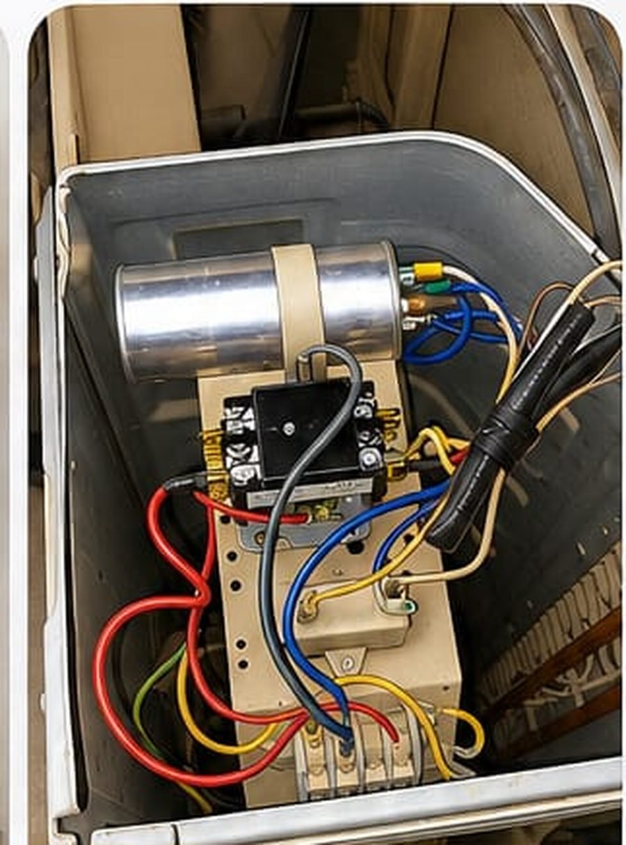 Technician checking AC wiring and electrics
